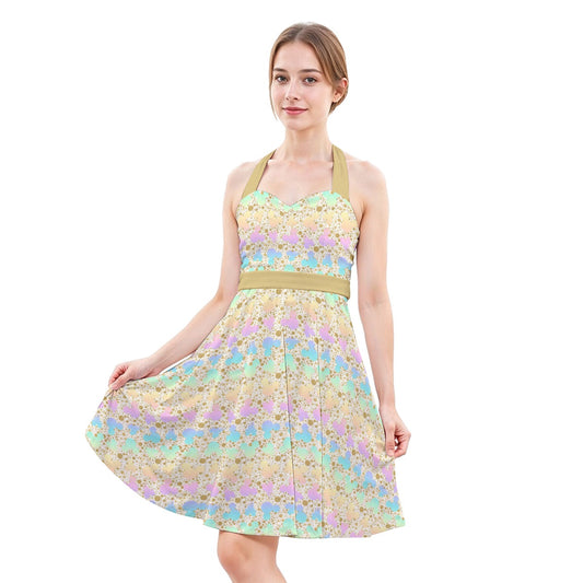 Gold Dot Rainbow Mouse Ears Castle - Women's Halter Vintage Pocket Dress
