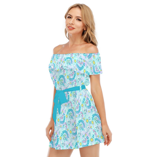 Sun-Kissed Snow Friend - Women's Off-shoulder Ruffle Dress
