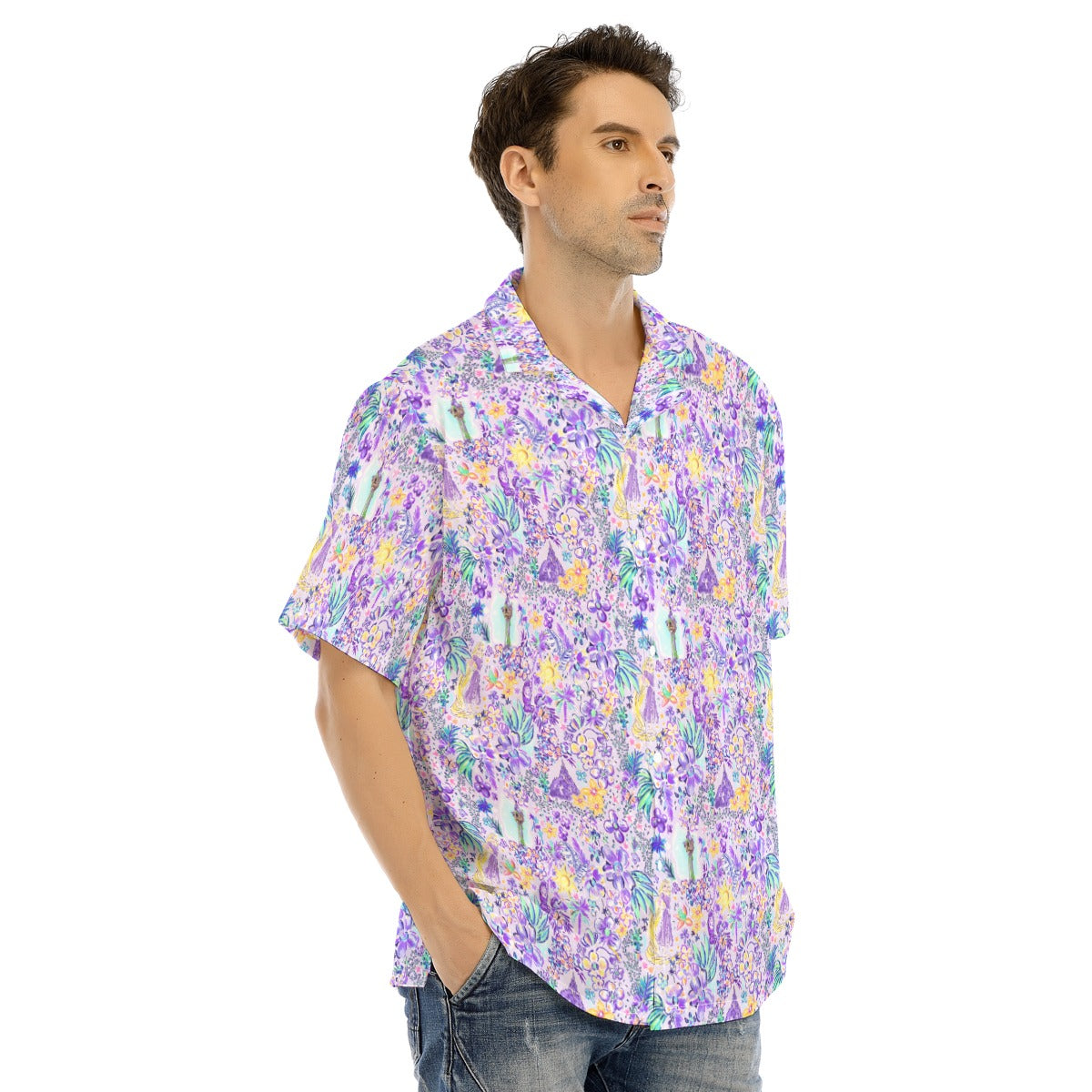 Bright Tropical Princess - Rapunzel - Men's Hawaiian Button Up Shirt