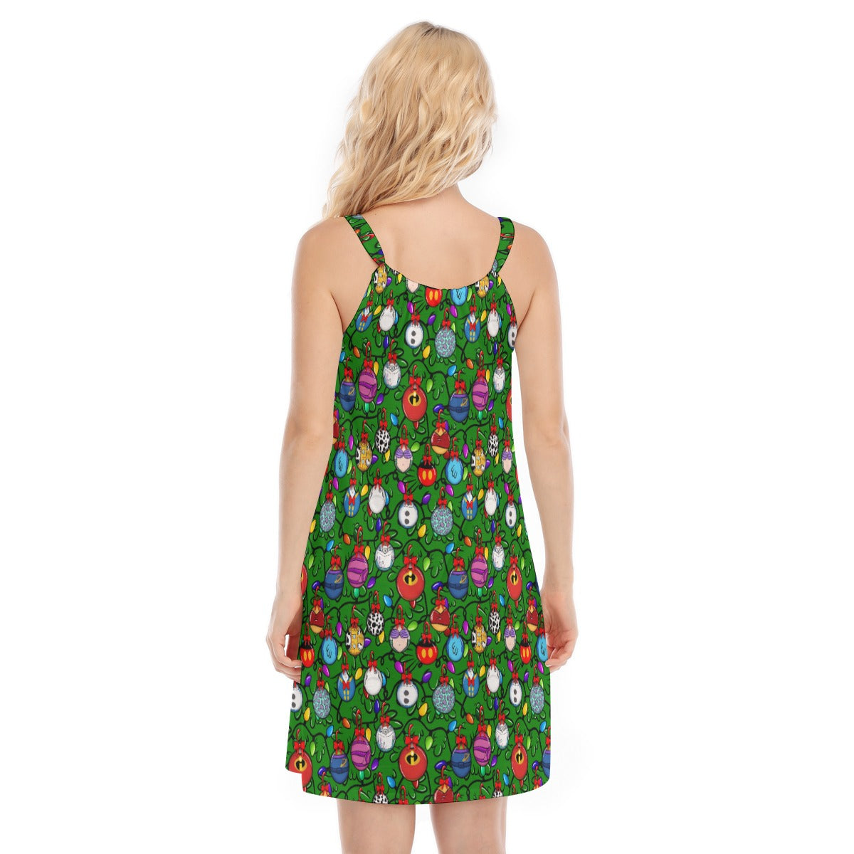 Festive Character Baubles on Green - Women’s Adjustable Sundress