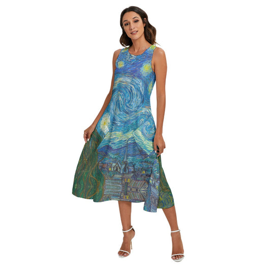 Van Gogh Starry Night - Women’s Diagonal Pocket Midi Dress
