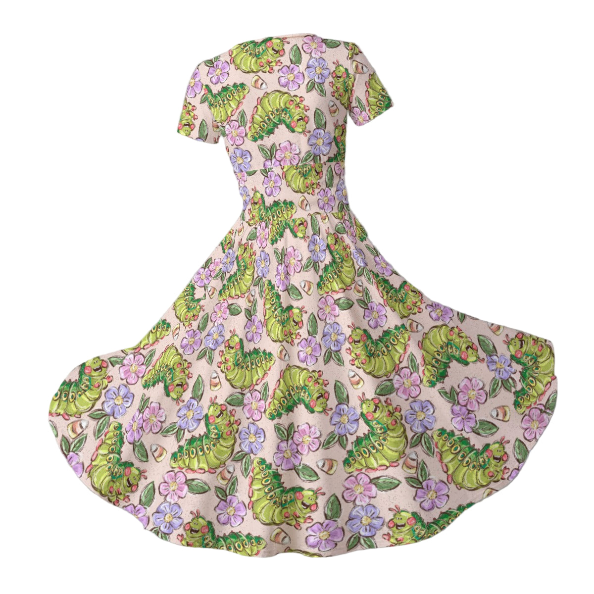 Cheerful Caterpillar Garden - Women's V-Neck Ruched Midi Dress