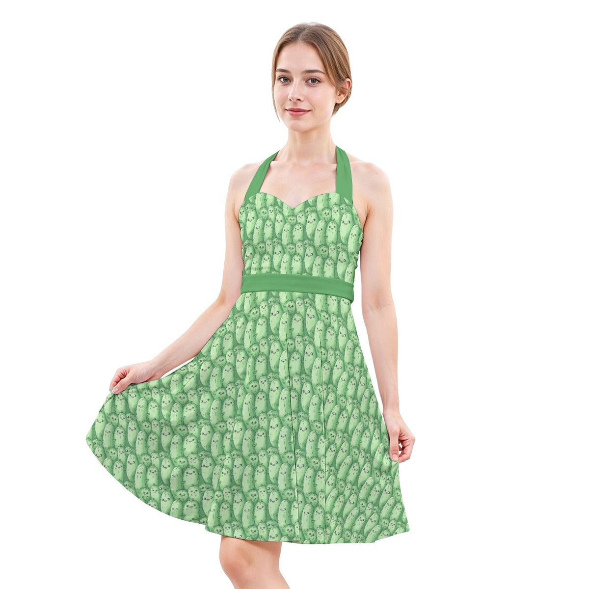 Kawaii Pickle Party - Women's Halter Vintage Pocket Dress