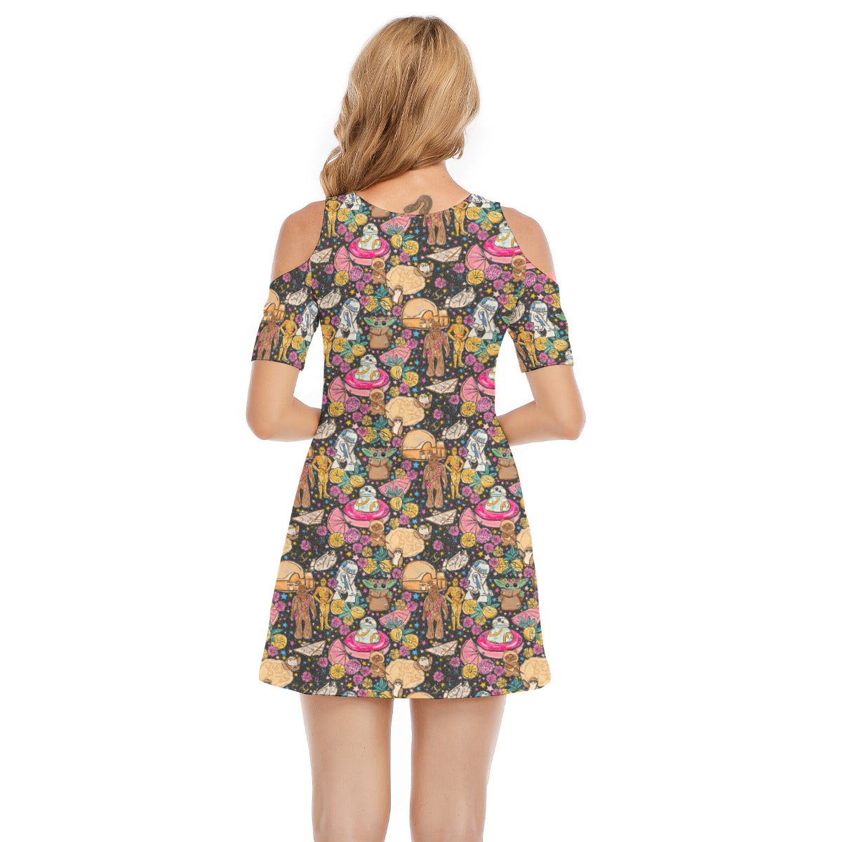 Tropical Space Squad - Women's Cold Shoulder Cotton Dress