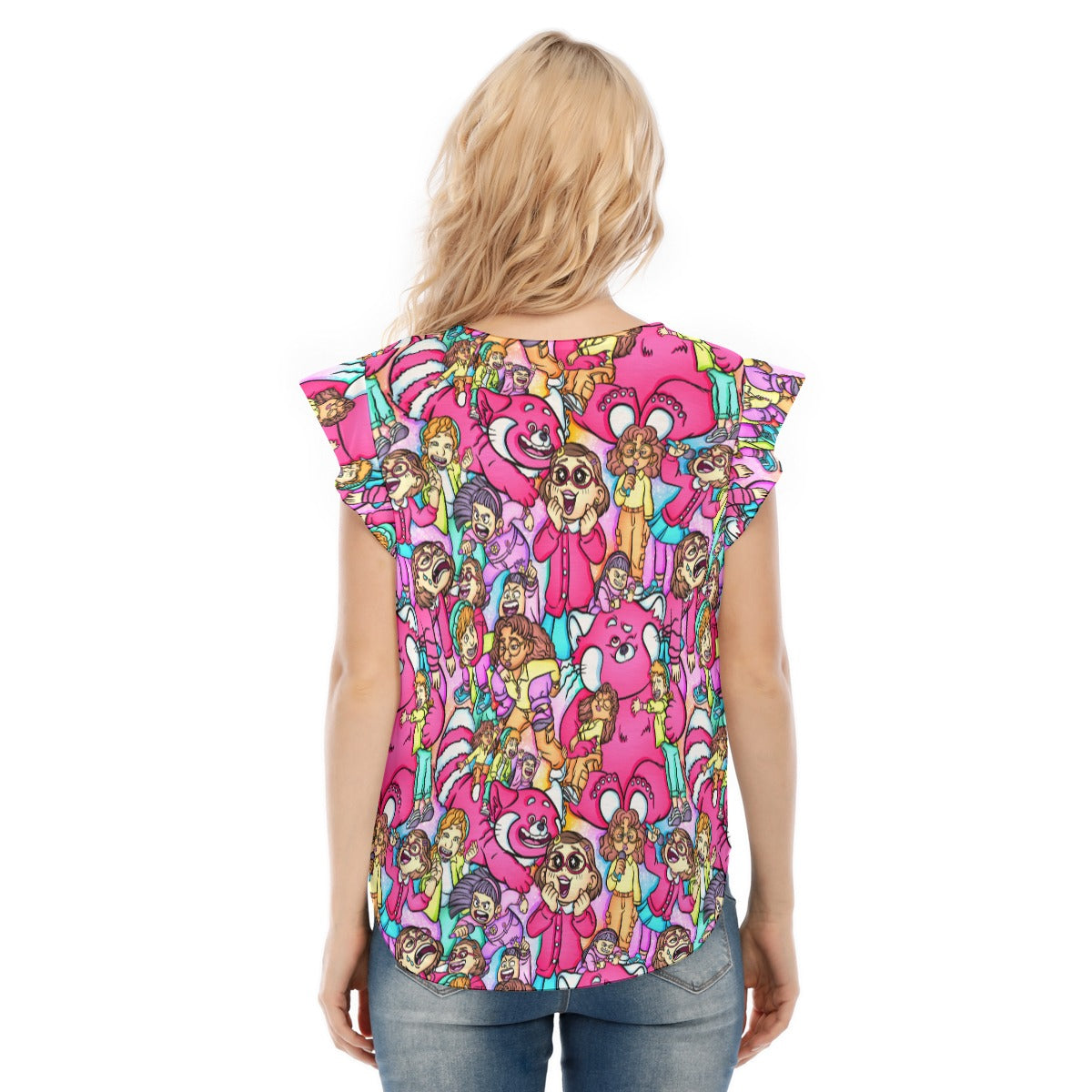 Red Panda Chaos Scenes - Women’s Flutter Sleeve Top