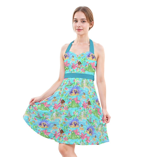 Tropical Island Paradise - Women's Halter Vintage Pocket Dress