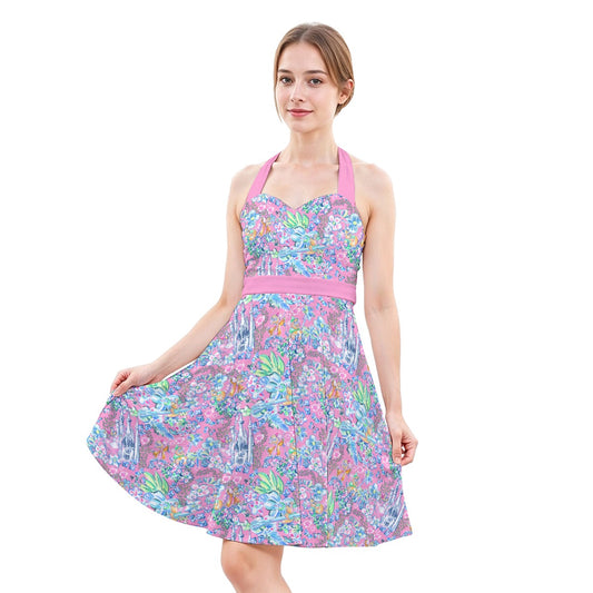 Bright Tropical Dreams - Enchanted Squeaky Helpers - Women's Halter Vintage Pocket Dress