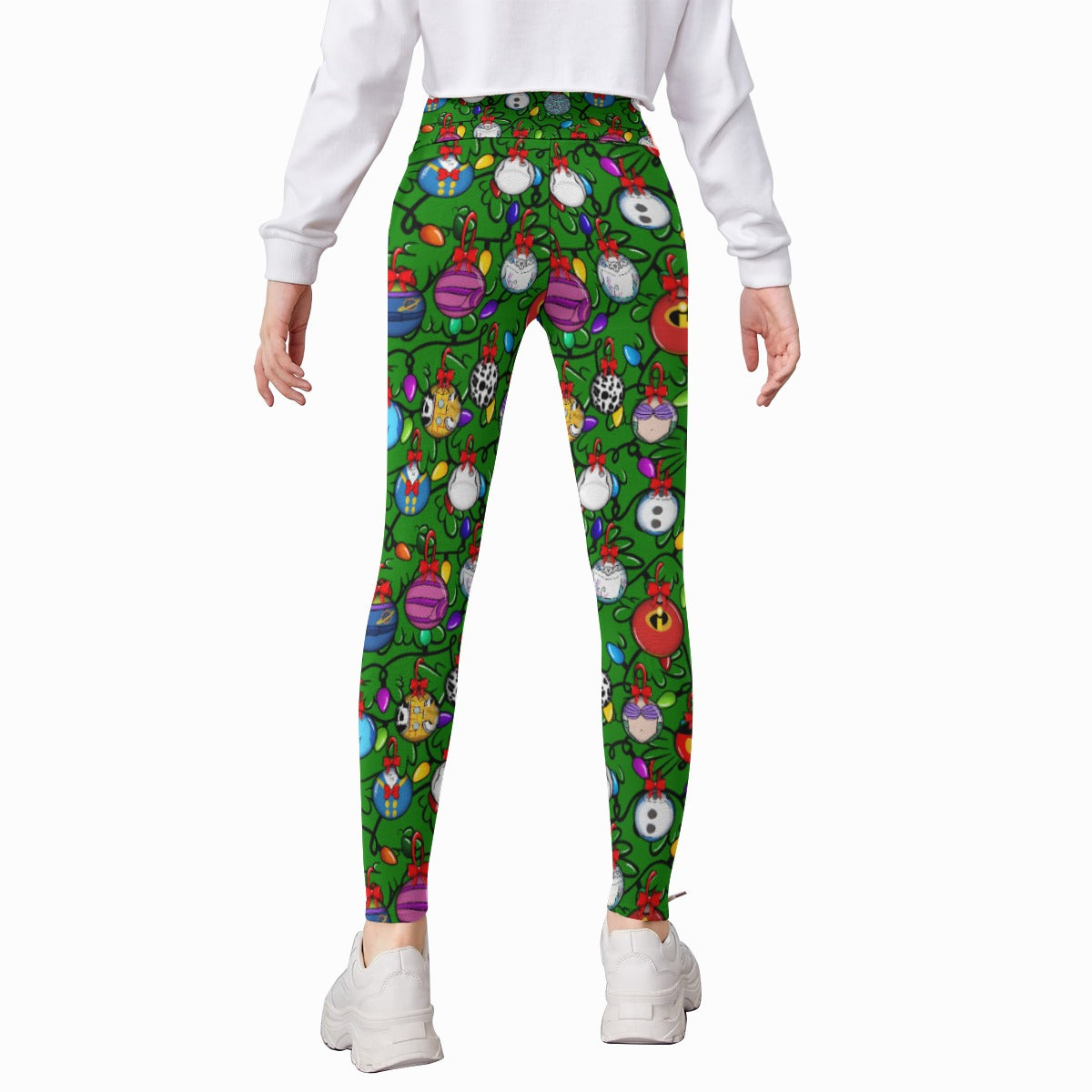 Festive Character Baubles on Green - Kid's Leggings