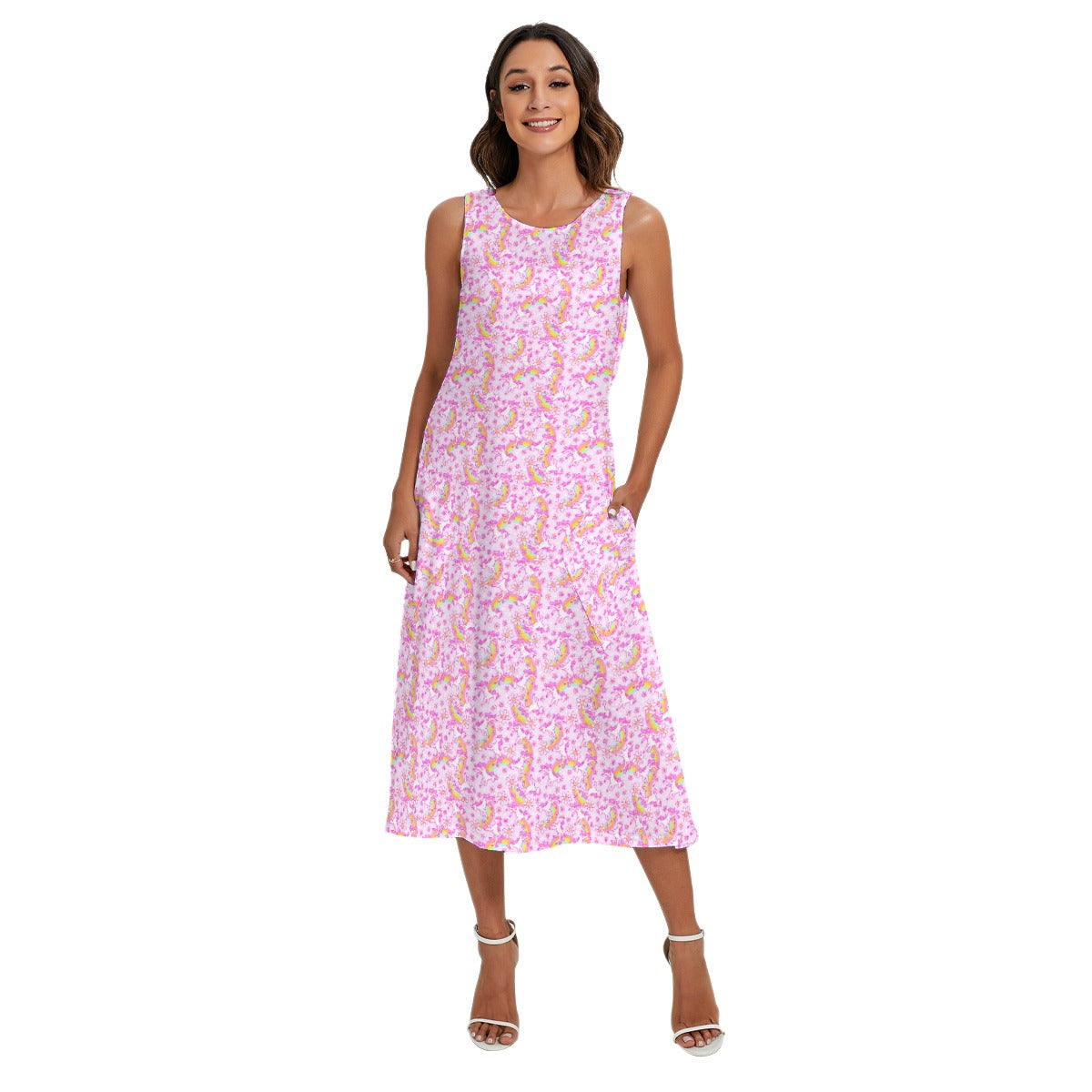 Unicorn Rainbows - Women’s Diagonal Pocket Midi Dress