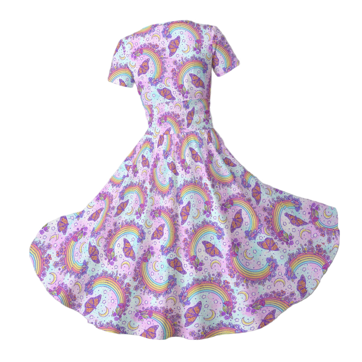 Monarch Butterflies & Rainbows - Women's V-Neck Ruched Midi Dress