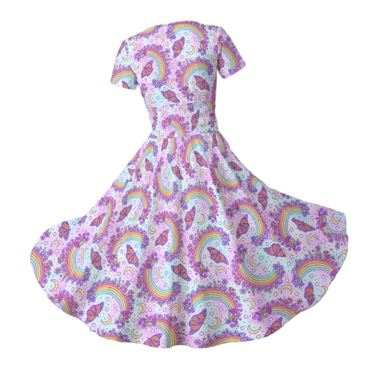 Monarch Butterflies & Rainbows - Women's V-Neck Ruched Midi Dress