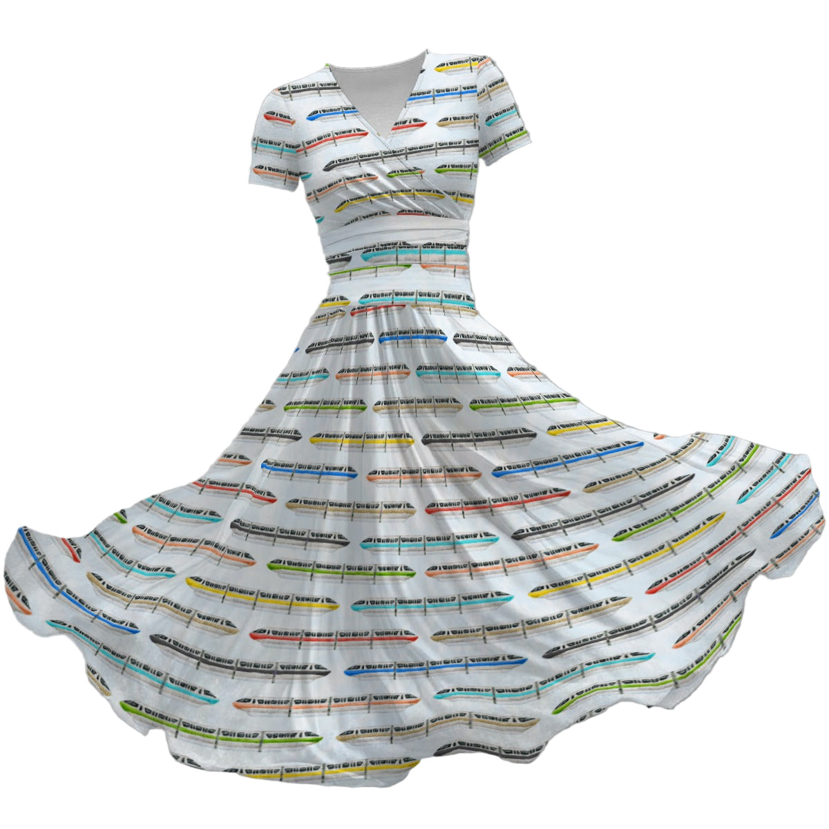 Monorail Rainbow Express - Women's V-Neck Ruched Midi Dress