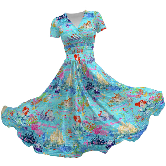 Ocean Wonderland Dreams - Women's V-Neck Ruched Midi Dress