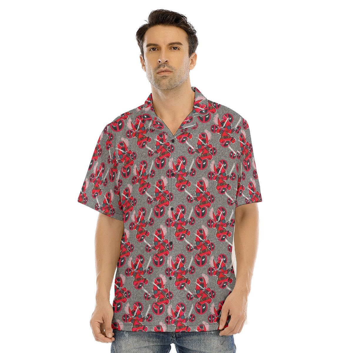 Superhero Stitch - Red Masked Hero - Men's Hawaiian Button Up Shirt
