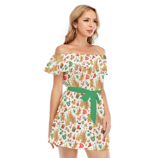 Gingerbread Castle Holiday Treats - Women's Off-shoulder Ruffle Dress
