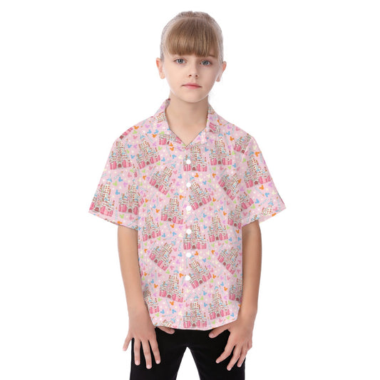 25th Birthday Cake Castle - Kid's Hawaiian Button Up Shirt