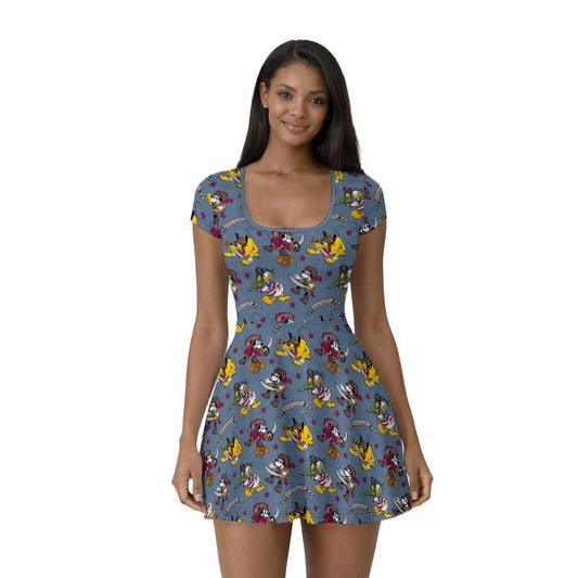 Cruise Pirate Night - Women’s Short Sleeve Athletic Skater Dress with Built-In Shorts