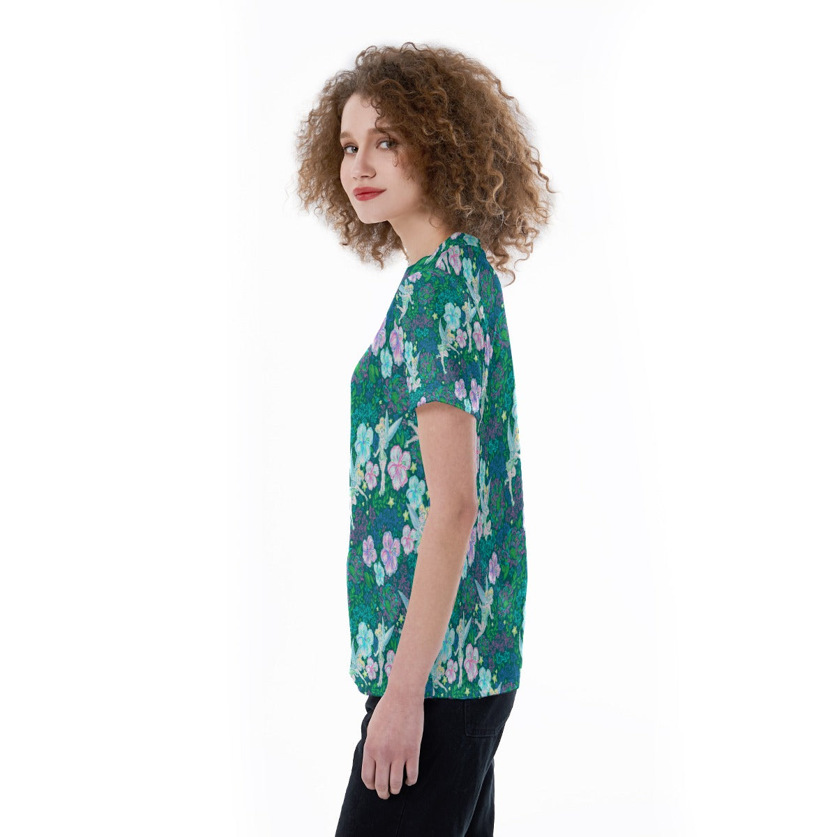 Pixie in Neon Blooms - Women's Short Sleeve V-Neck T-Shirt