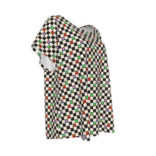 Rainbow Checker Mouse Ears - Women’s Relaxed Fit Scoop Tee