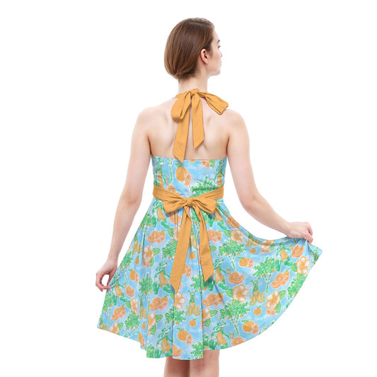 Neon Tangerine Island Palsluto - Women's Halter Vintage Pocket Dress