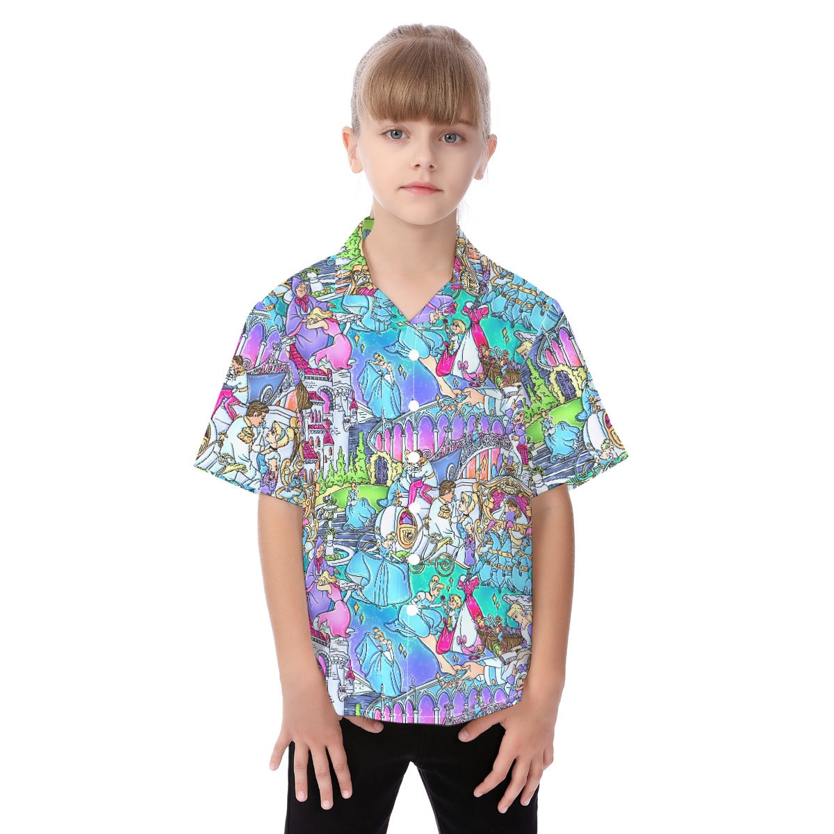 Glass Slipper Storybook Scenes - Kid's Hawaiian Button Up Shirt