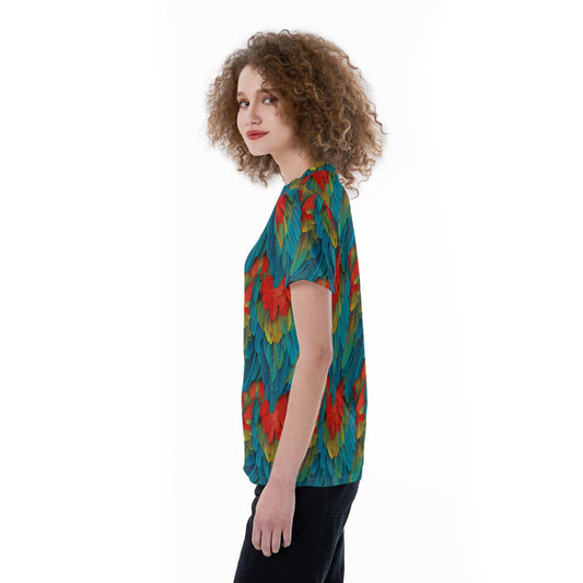 Animal Print - Macaw Parrot - Women's Short Sleeve V-Neck T-Shirt