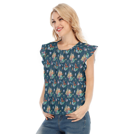 Whimsical Sea King and Crab - Women’s Flutter Sleeve Top