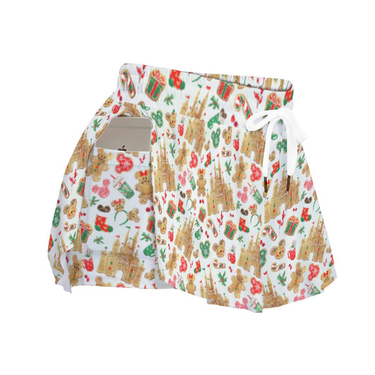 Gingerbread Castle Holiday Treats - Women's Flowy Pocket Shorts