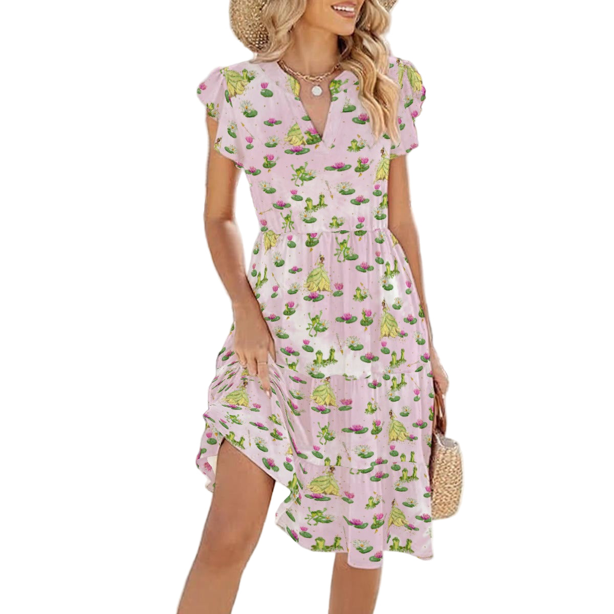 Watercolor Bayou Princess & Frog - Women's Tiered Pocket Midi Dress