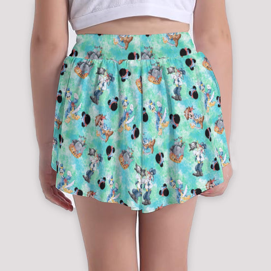 Pirate Crew Watercolor Adventure - Girls’ Flowy Pocket Shorts
