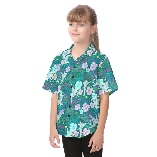 Pixie in Neon Blooms - Kid's Hawaiian Button Up Shirt