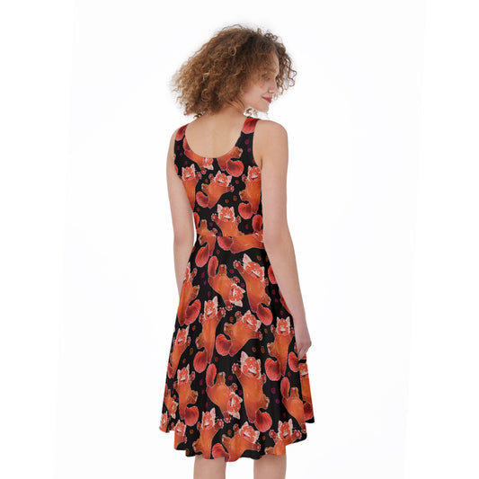 Scribbly Red Panda - Pocket Midi Skater Dress