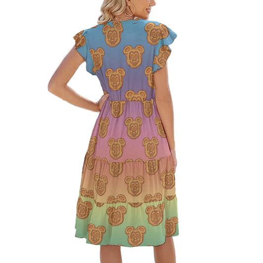 Rainbow Mouse Waffles - Women's Tiered Pocket Midi Dress