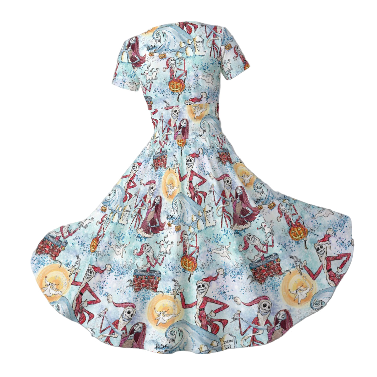 Santa Jack with Sally & Ghost Dog - Women's V-Neck Ruched Midi Dress