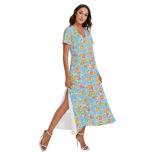 Peachy Keen - Women's V-Neck Side Split Maxi Dress