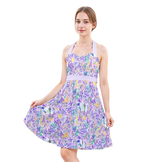 Bright Tropical Princess - Tower Light Festival - Women's Halter Vintage Pocket Dress
