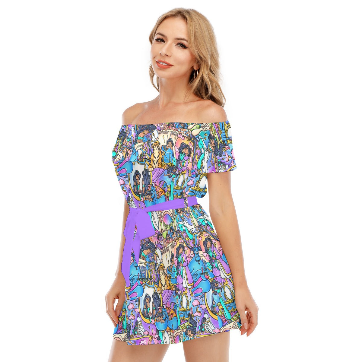 Magic Carpet Storybook Scenes - Women's Off-shoulder Ruffle Dress