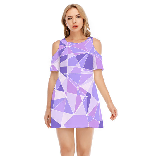 Geometric Purple Wall - Women's Cold Shoulder Cotton Dress