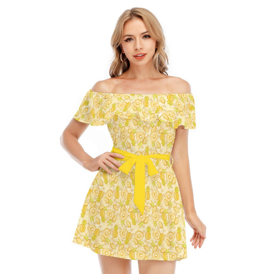 Summer Fruits - Pineapple - Women's Off-shoulder Ruffle Dress