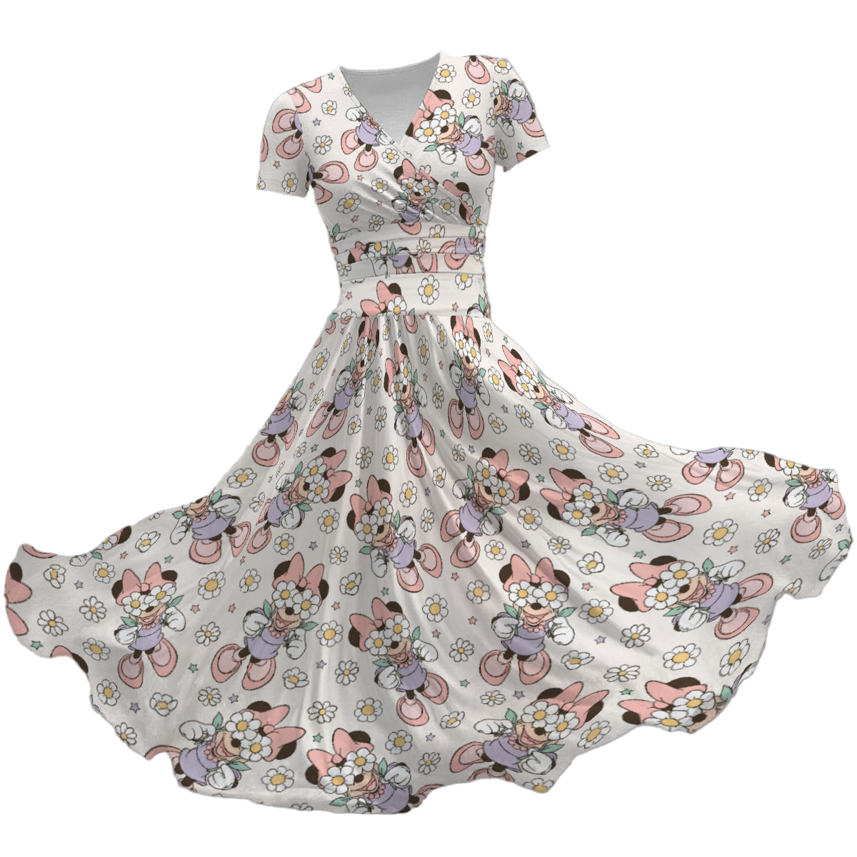 Daisy Crown Delight - Women's V-Neck Ruched Midi Dress