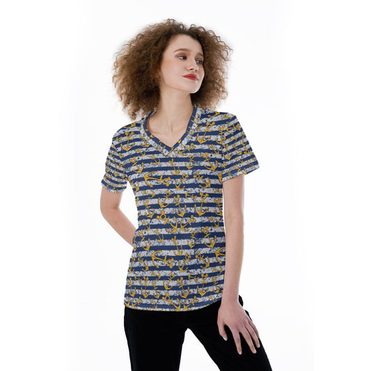 Nautical Mouse Ear Anchors - Women's Short Sleeve V-Neck T-Shirt