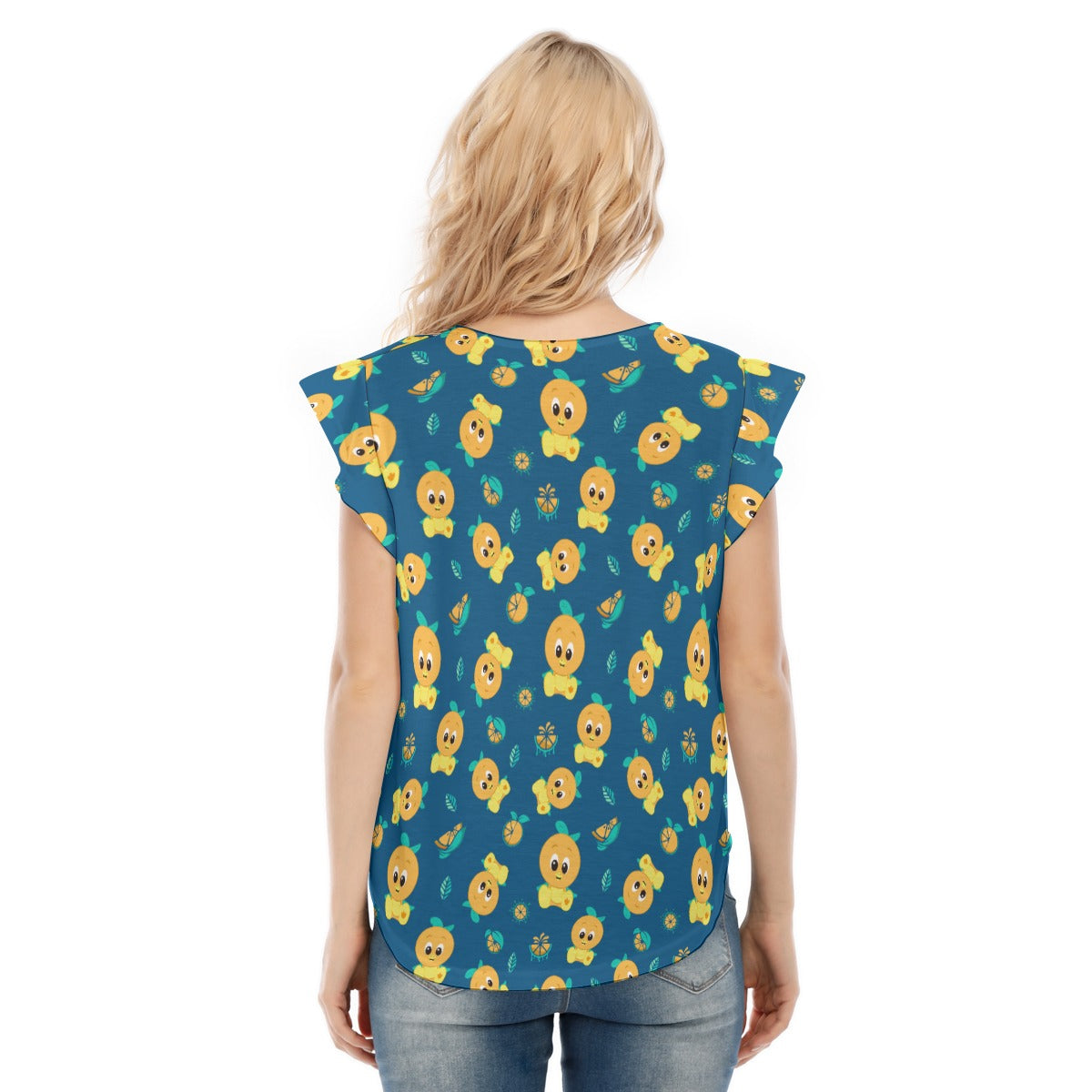Cheerful Citrus Bird - Women’s Flutter Sleeve Top