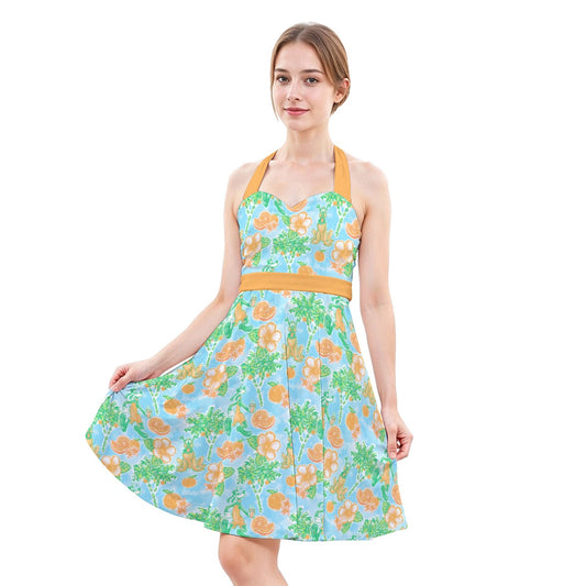 Neon Tangerine Island Palsluto - Women's Halter Vintage Pocket Dress