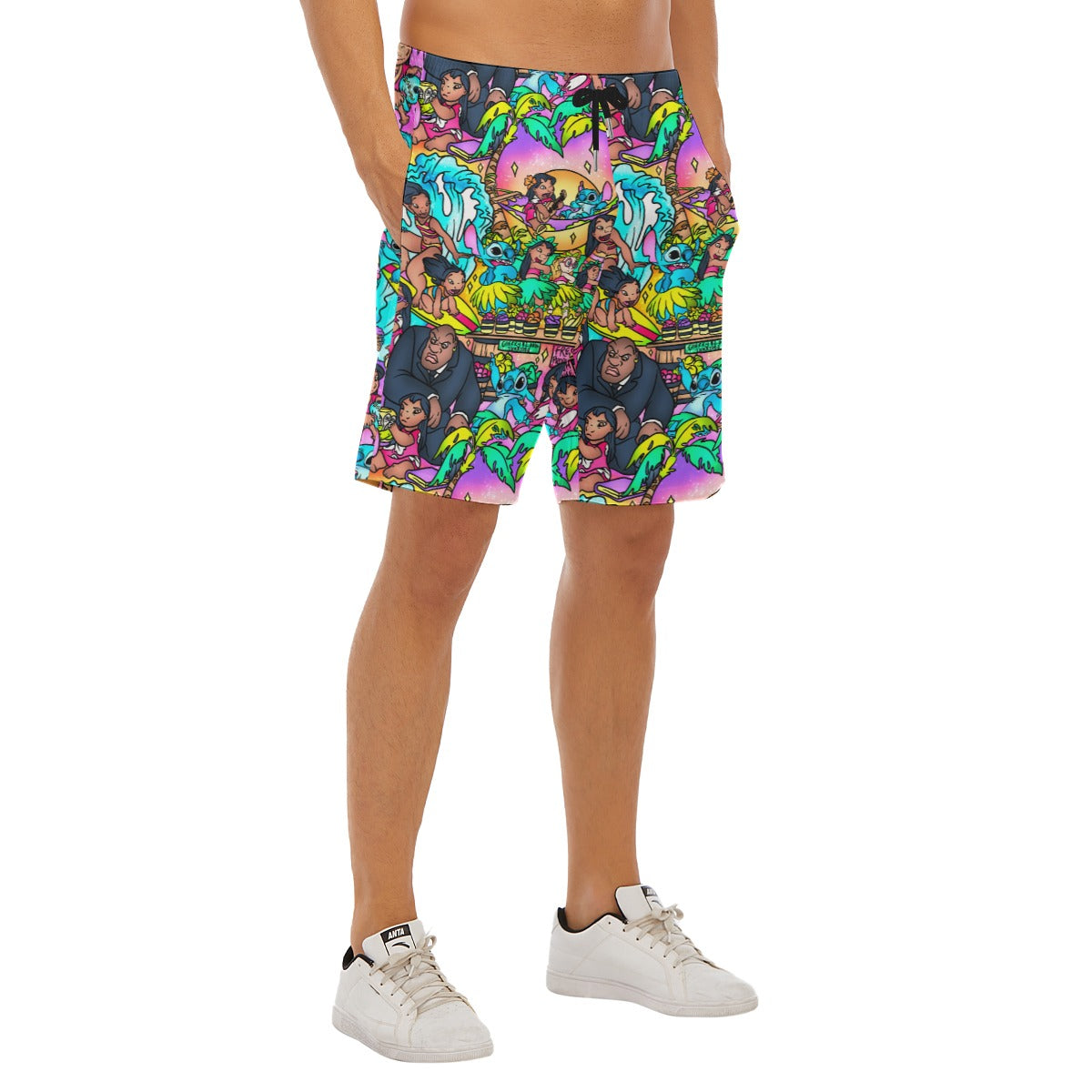Ohana Island Storybook Scenes - Men’s Pocket Beach Shorts