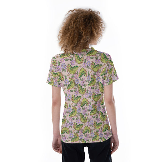 Cheerful Caterpillar Garden - Women's Short Sleeve V-Neck T-Shirt