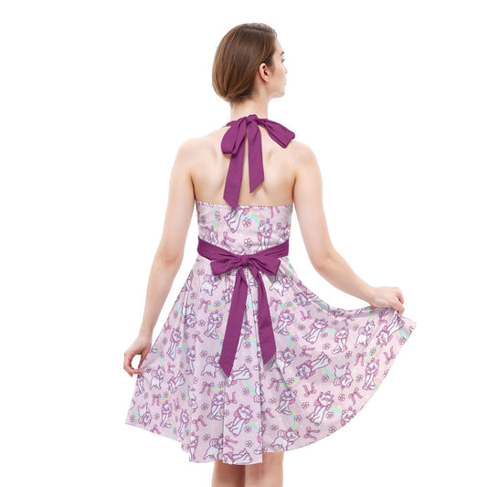 Rainbow Bow Kitty - Women's Halter Vintage Pocket Dress