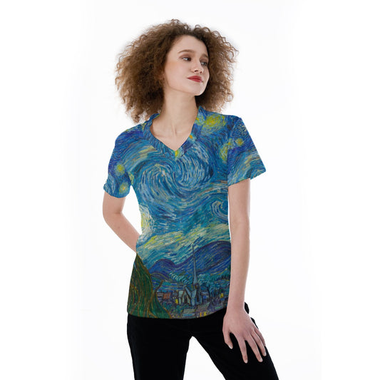 Van Gogh Starry Night - Women's Short Sleeve V-Neck T-Shirt