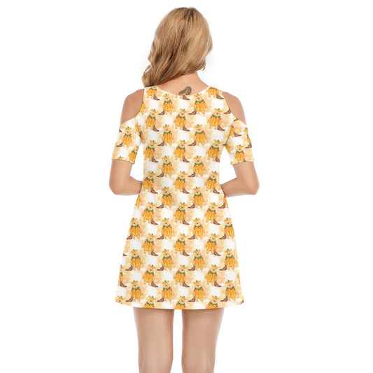 Pumpkin Bear Mischief - Women's Cold Shoulder Cotton Dress
