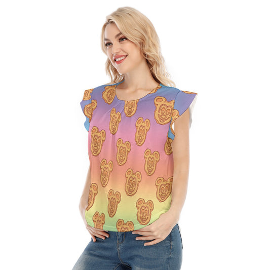 Rainbow Mouse Waffles - Women’s Flutter Sleeve Top