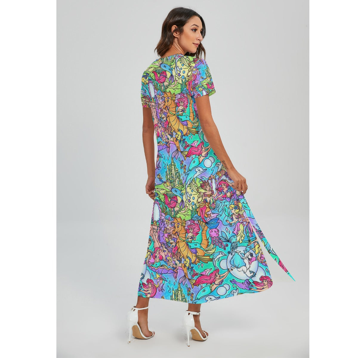 Under the Sea Storybook Scenes - Women's V-Neck Side Split Maxi Dress